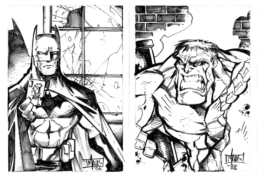 Hulk Batman sketch cards