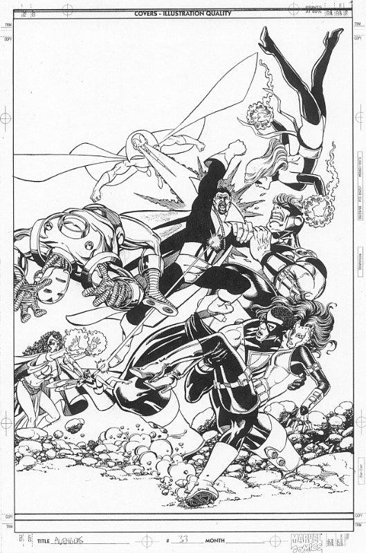 Avengers #33 (Count Nefaria battle royale) inked cvr