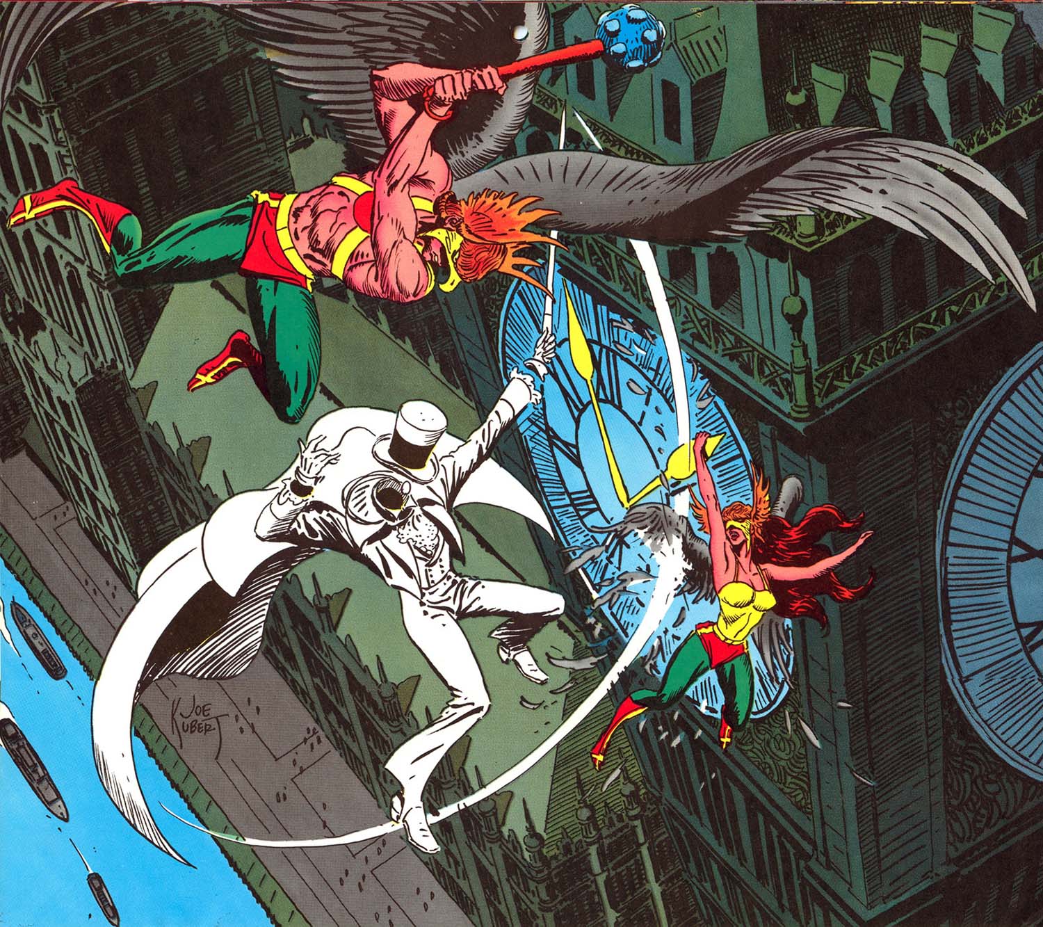 1977 Super DC Calendar for July: Hawkman and Hawkgirl vs The Gentleman Ghost