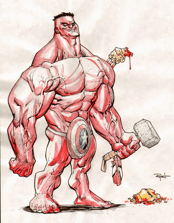 Red Hulk and Spider Gwen Marvel Team up 97 Pen & Ink Cover Corner Art - Etsy