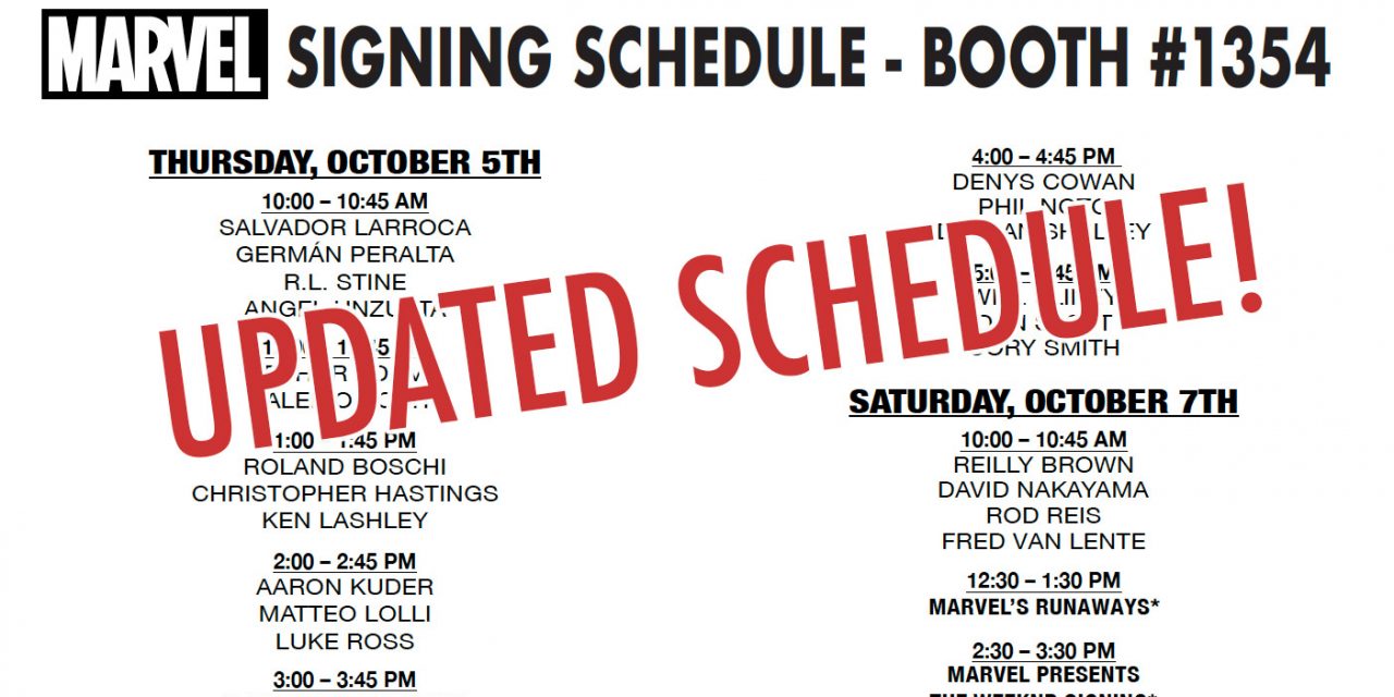 Updated NYCC ’17 Marvel Panel, Booth, and Signing Schedules – Oct 7, 2017 1:57am